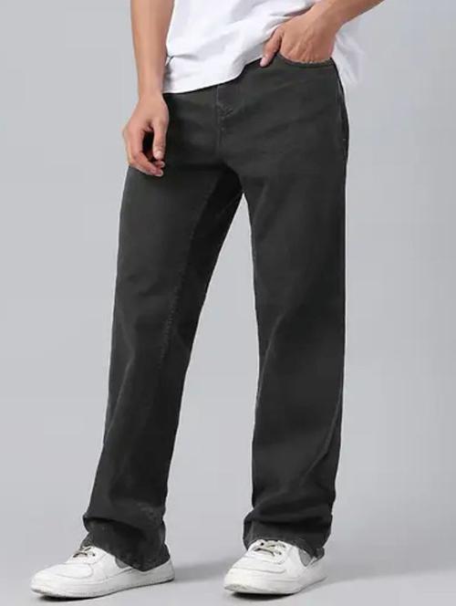 men grey plain mid rise baggy jeans - 22012924 - Standard Image - 0