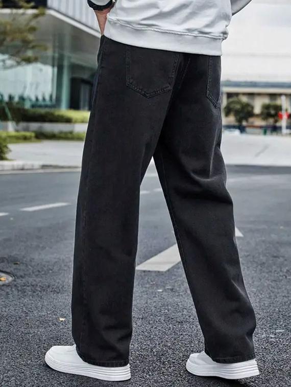 men grey plain mid rise baggy jeans - 22012929 - Standard Image - 2