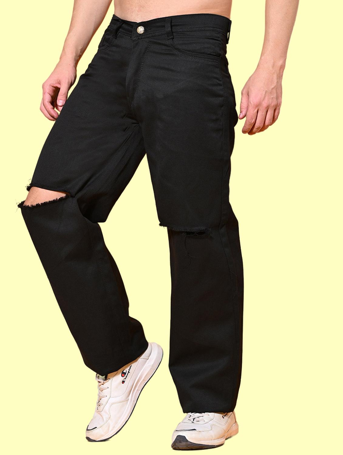 men black slash knee mid rise relaxed fit jeans