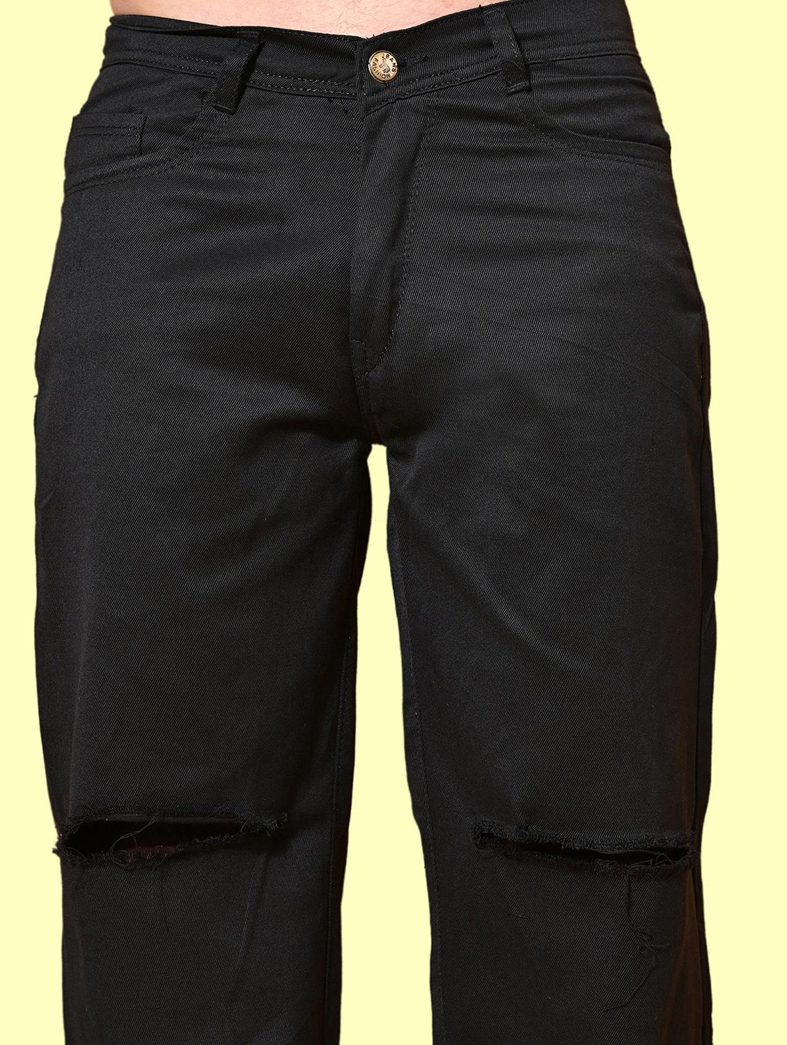 men black slash knee mid rise relaxed fit jeans - 22012935 - Standard Image - 2