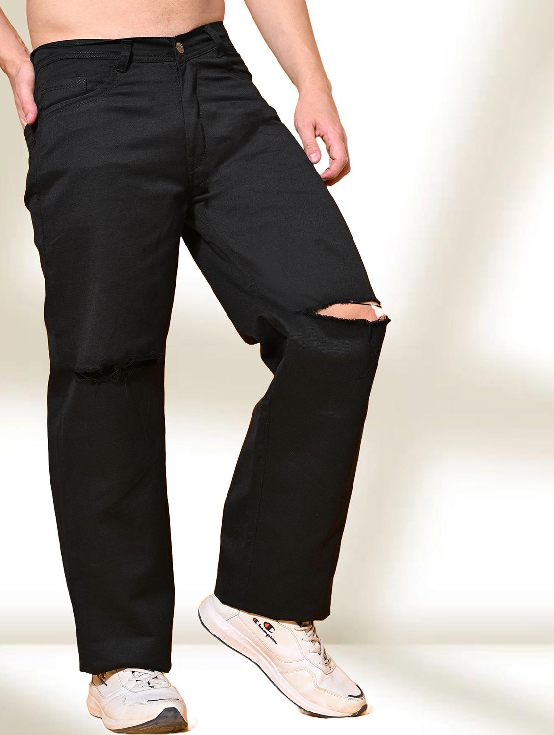 men black slash knee mid rise relaxed fit jeans - 22012937 - Zoom Image - 0