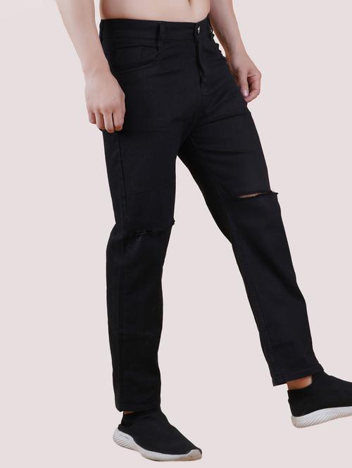 men black slash knee mid rise relaxed fit jeans - 22012940 -  Standard Image - 0