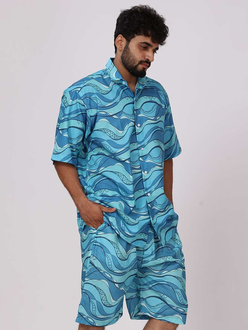 men printed short shorts & shirt co-ords set - 22012950 -  Standard Image - 2