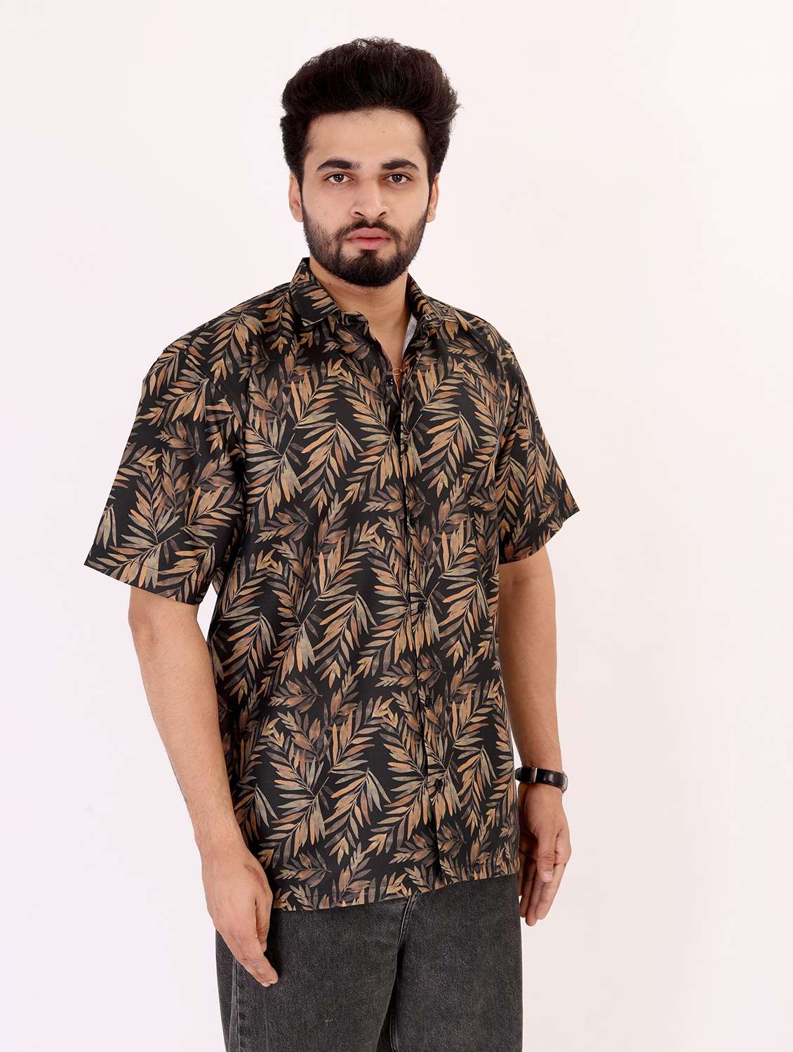 men printed short sleeve oversized casual shirt - 22012993 -  Standard Image - 2