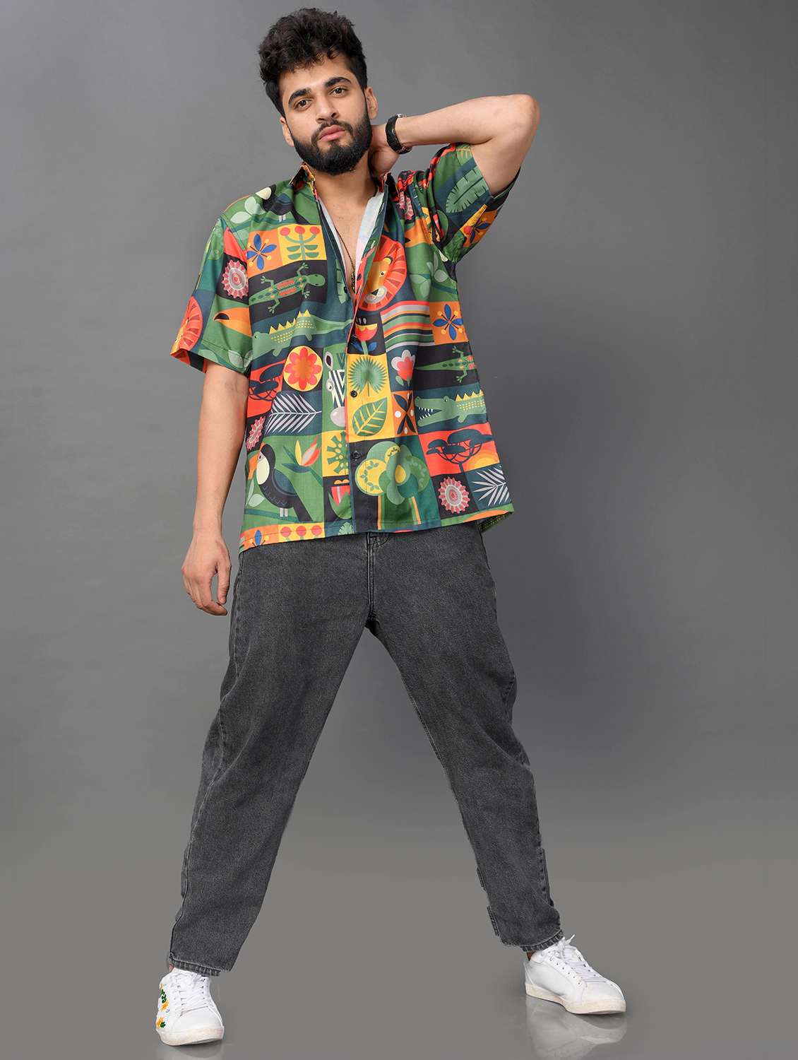 men printed short sleeve oversized casual shirt - 22013028 -  Standard Image - 2