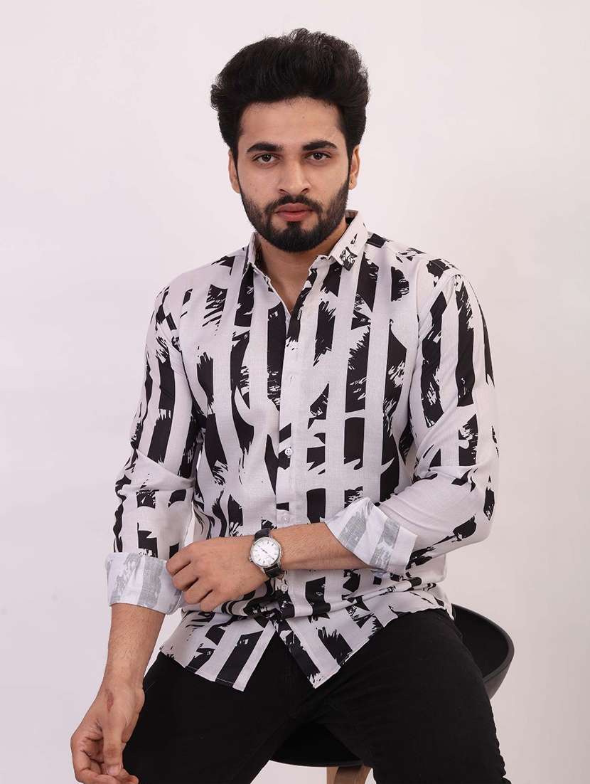 men printed long sleeve regular fit casual shirt