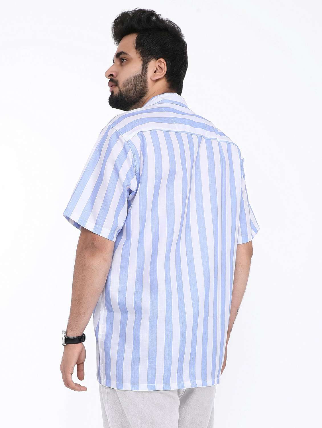 men striped short sleeve oversized casual shirt - 22013053 -  Standard Image - 2