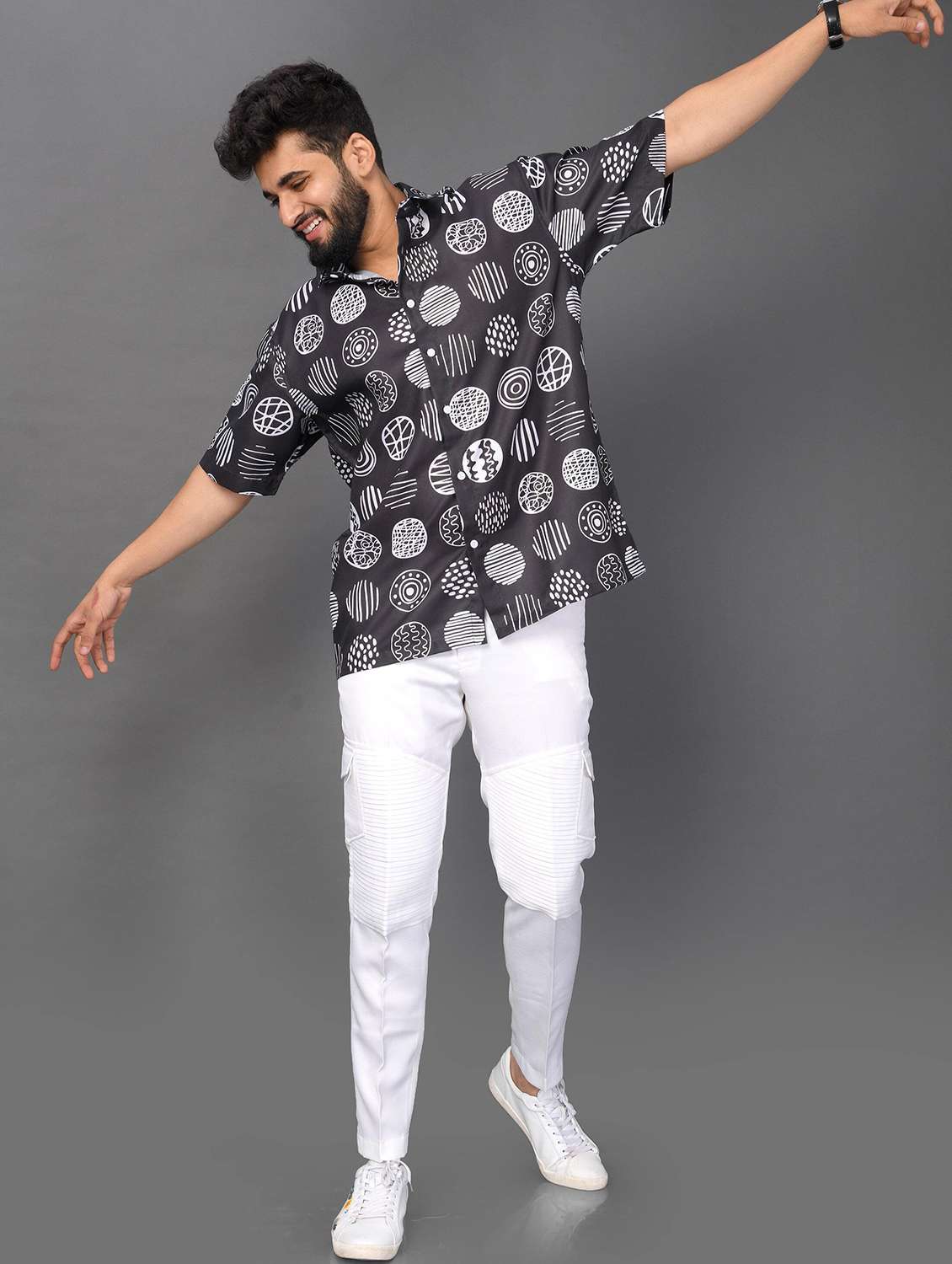 men printed short sleeve oversized casual shirt - 22013054 -  Standard Image - 2