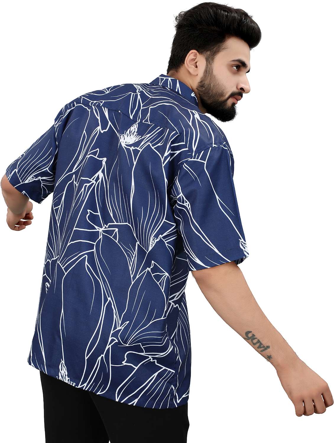 men printed short sleeve oversized casual shirt - 22013058 -  Standard Image - 2
