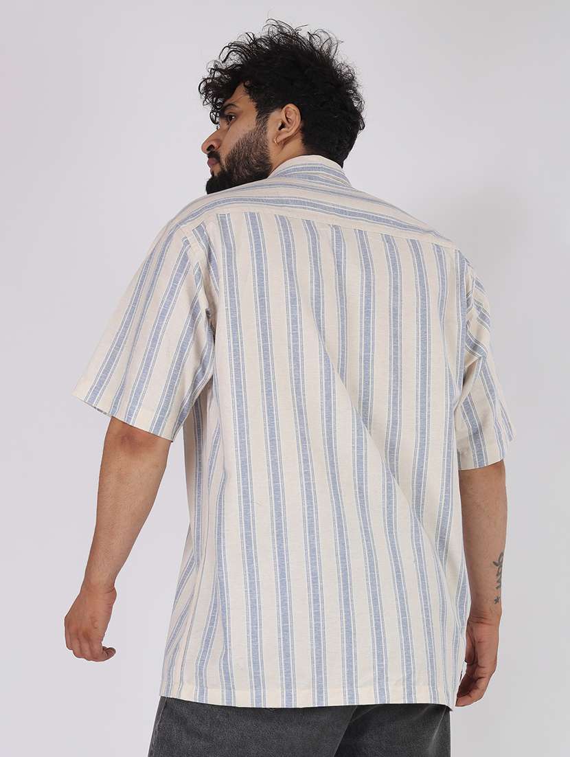 men striped short sleeve oversized casual shirt - 22013067 -  Standard Image - 2