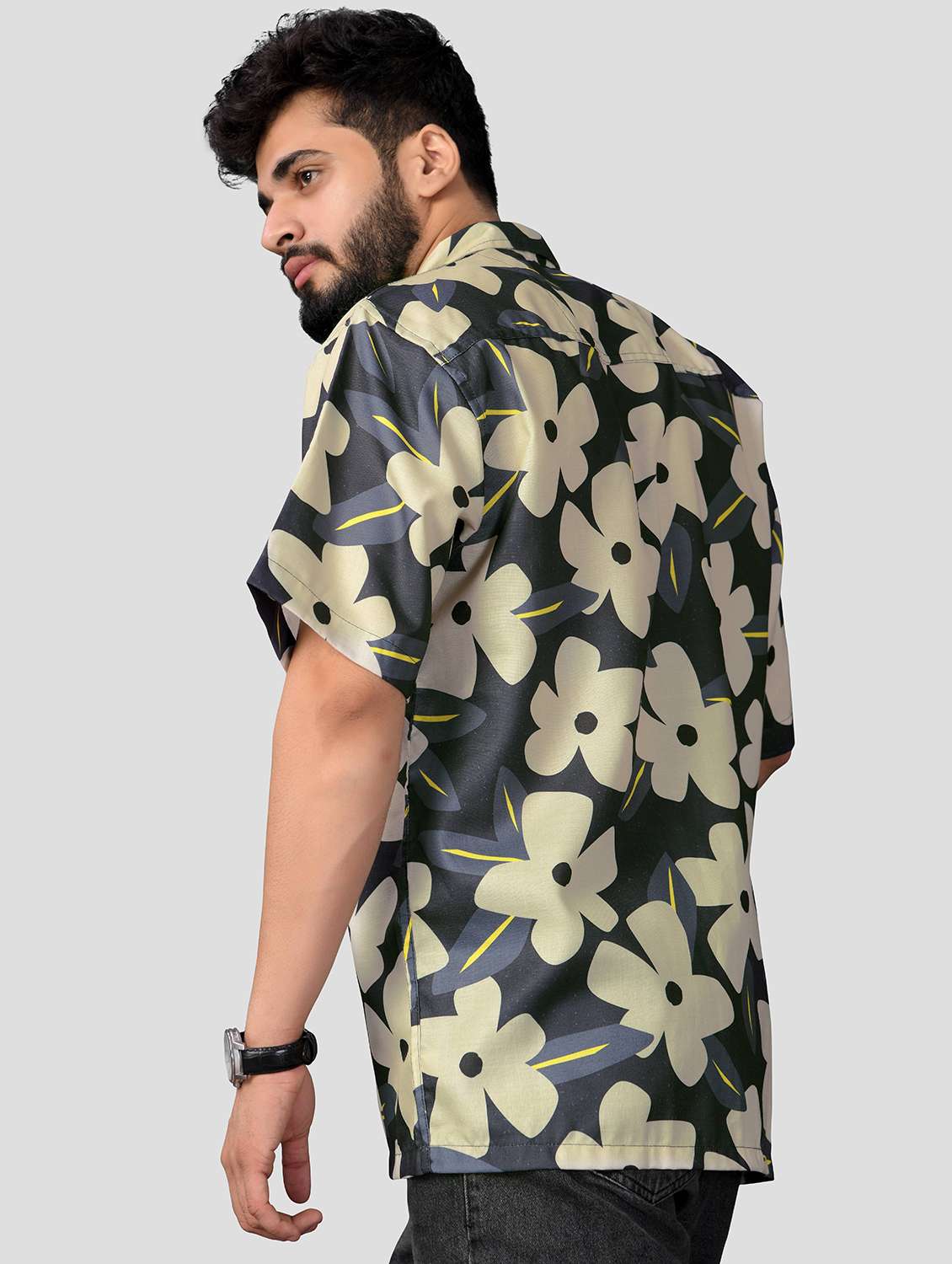 men floral printed short sleeve oversized casual shirt - 22013079 -  Standard Image - 2