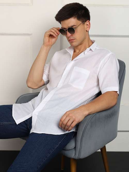 men solid short sleeve regular fit casual shirt - 22013101 - Standard Image - 0