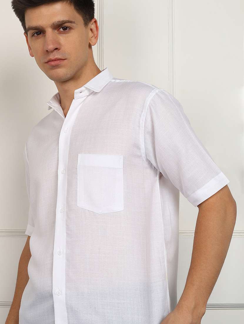 men solid short sleeve regular fit casual shirt - 22013101 - Standard Image - 2