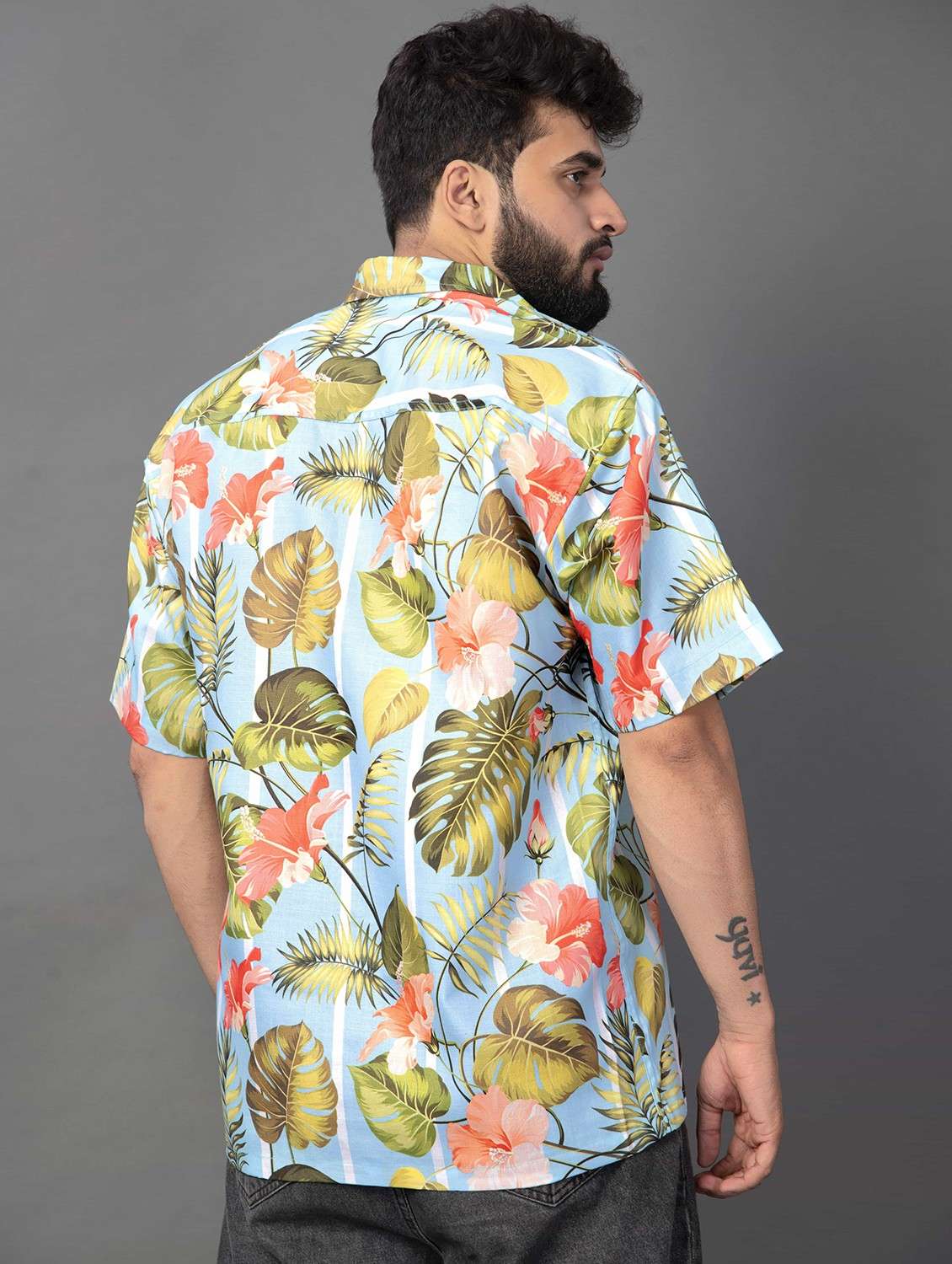 men floral printed short sleeve oversized casual shirt - 22013107 -  Standard Image - 2