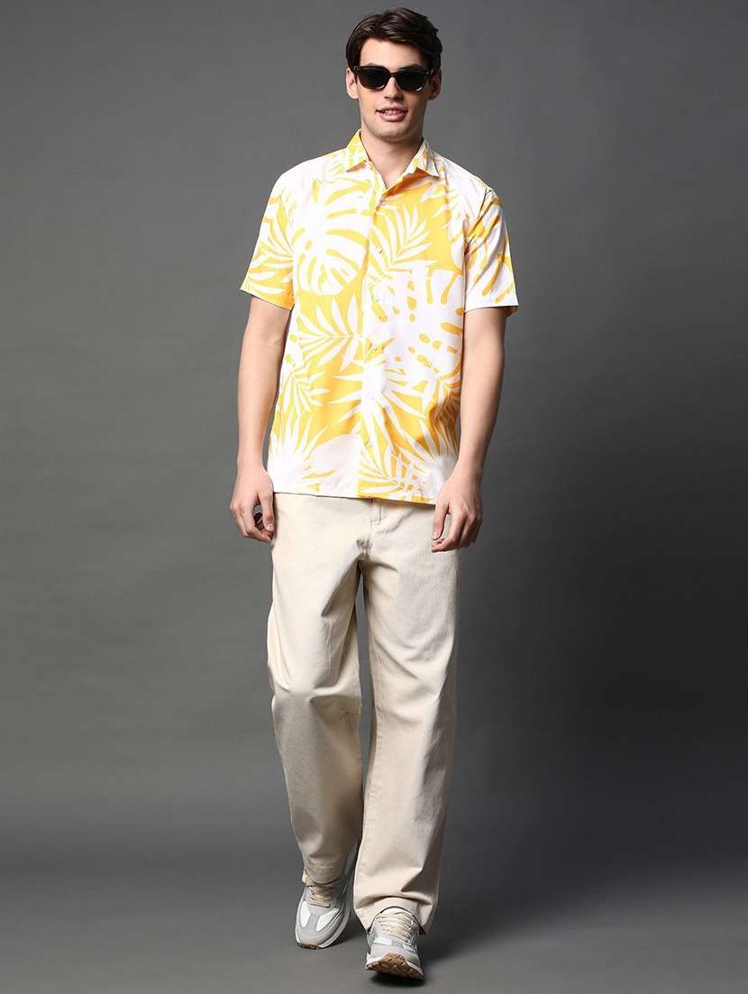 men leaf printed short sleeve oversized casual shirt - 22013120 -  Standard Image - 2