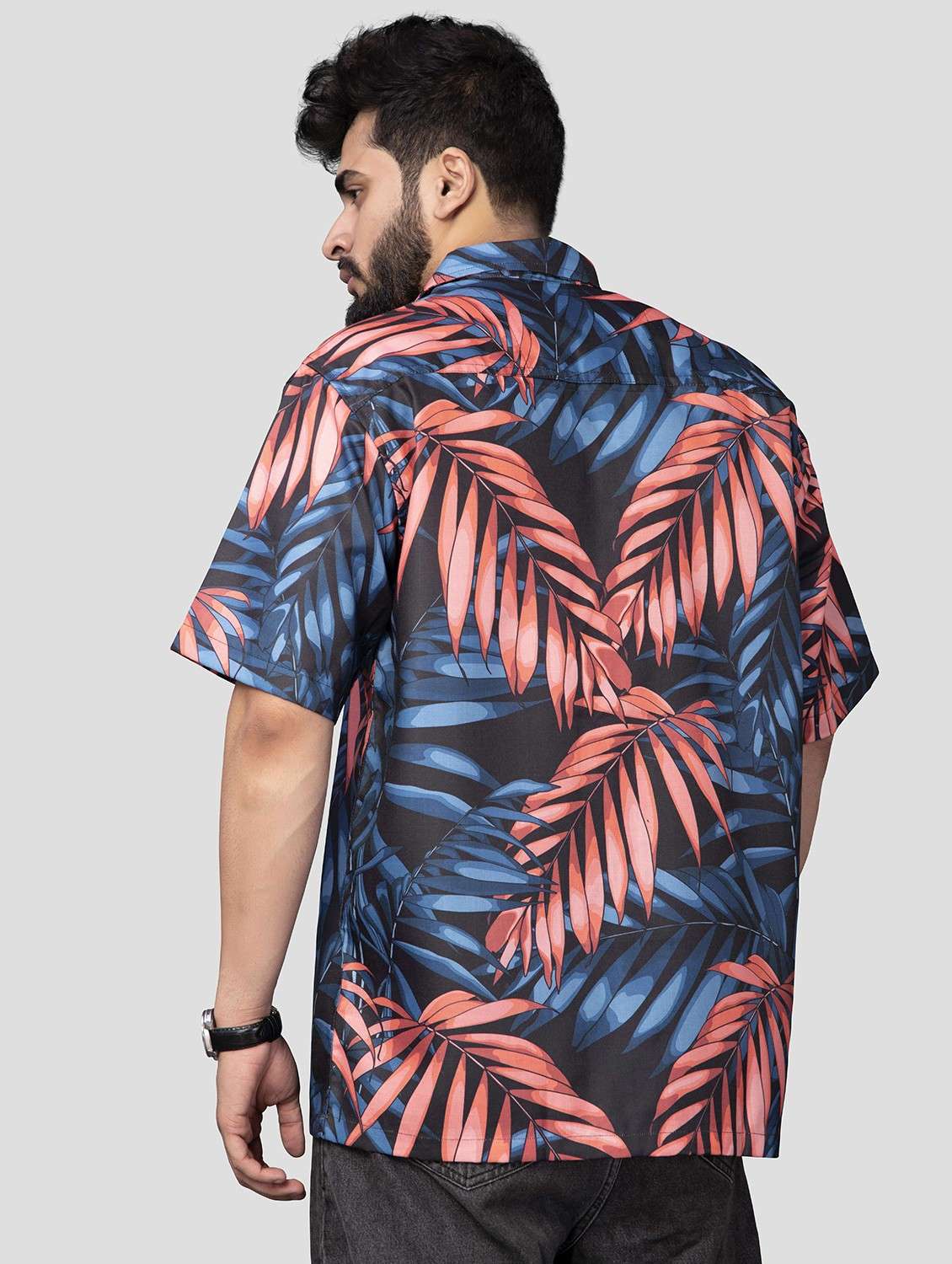 men leaf printed short sleeve oversized casual shirt - 22013127 -  Standard Image - 2