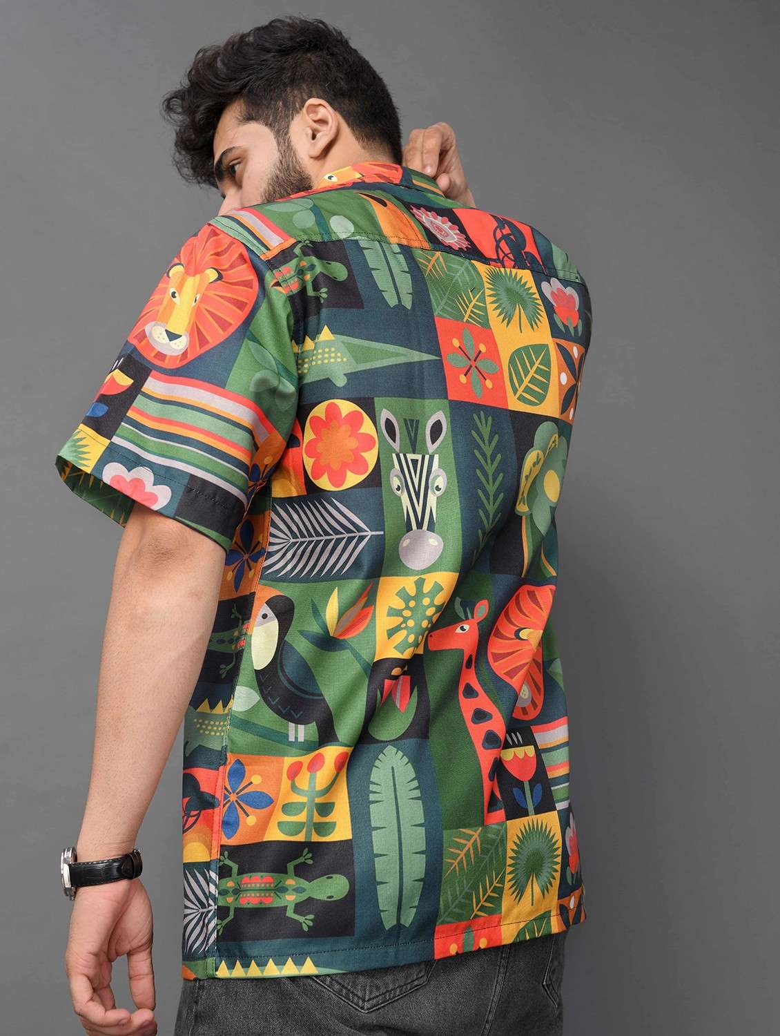 men printed short sleeve oversized casual shirt - 22013129 -  Standard Image - 2