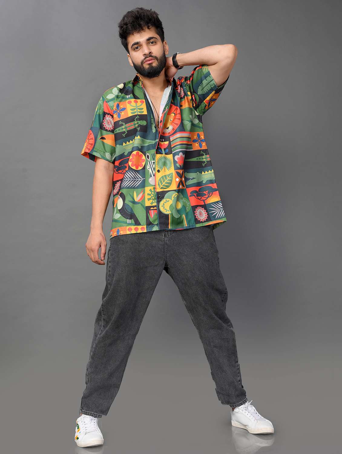 men printed short sleeve oversized casual shirt - 22013130 -  Standard Image - 2