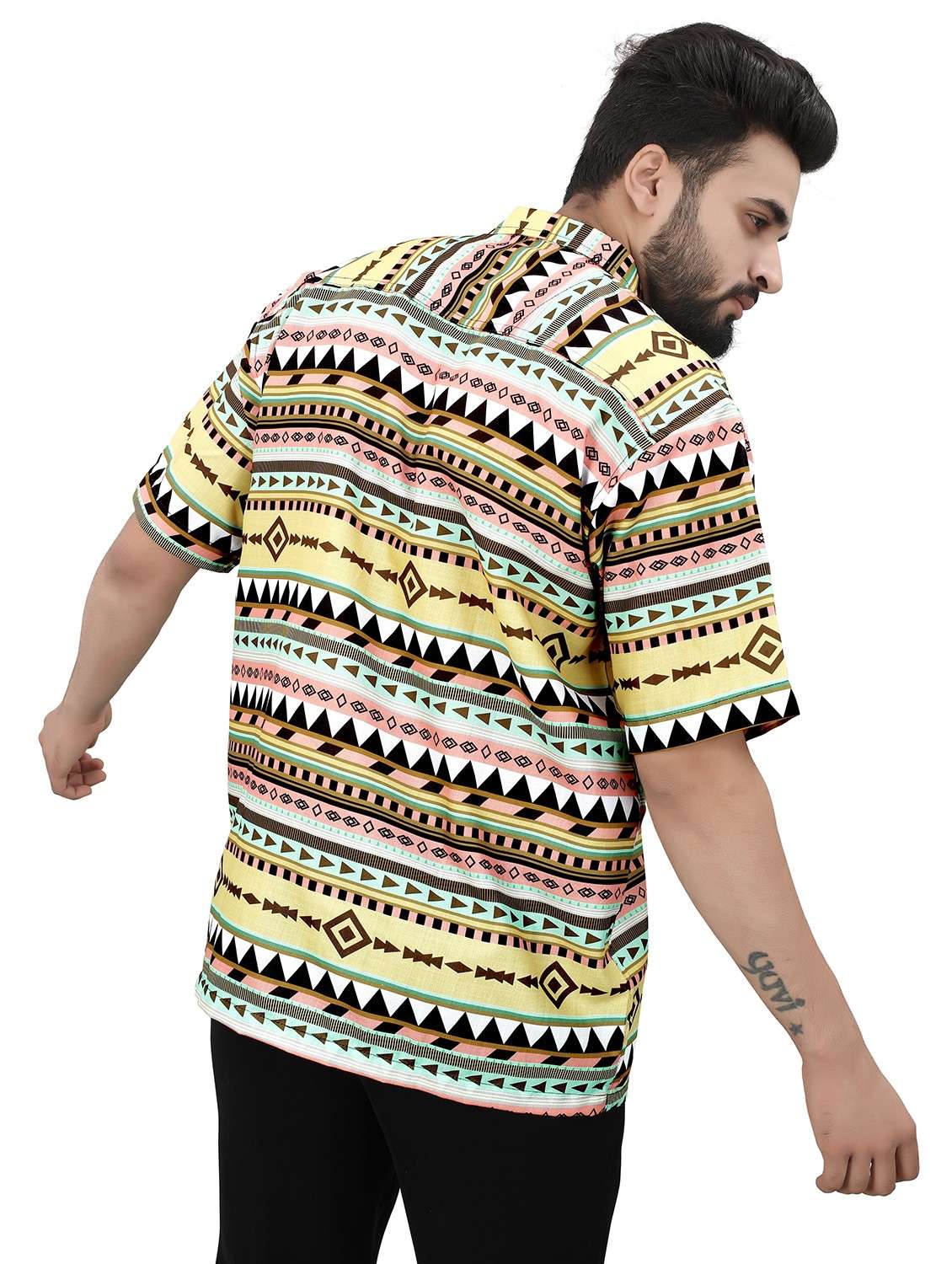 men geometric printed short sleeve oversized casual shirt - 22013140 -  Standard Image - 2