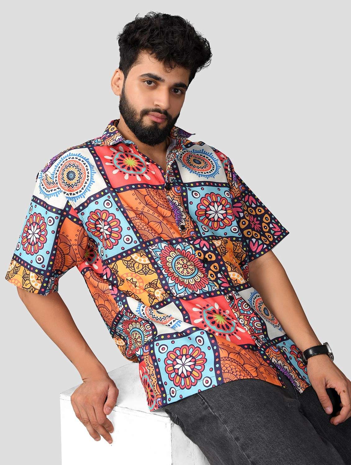 men printed short sleeve oversized casual shirt - 22013143 -  Standard Image - 2