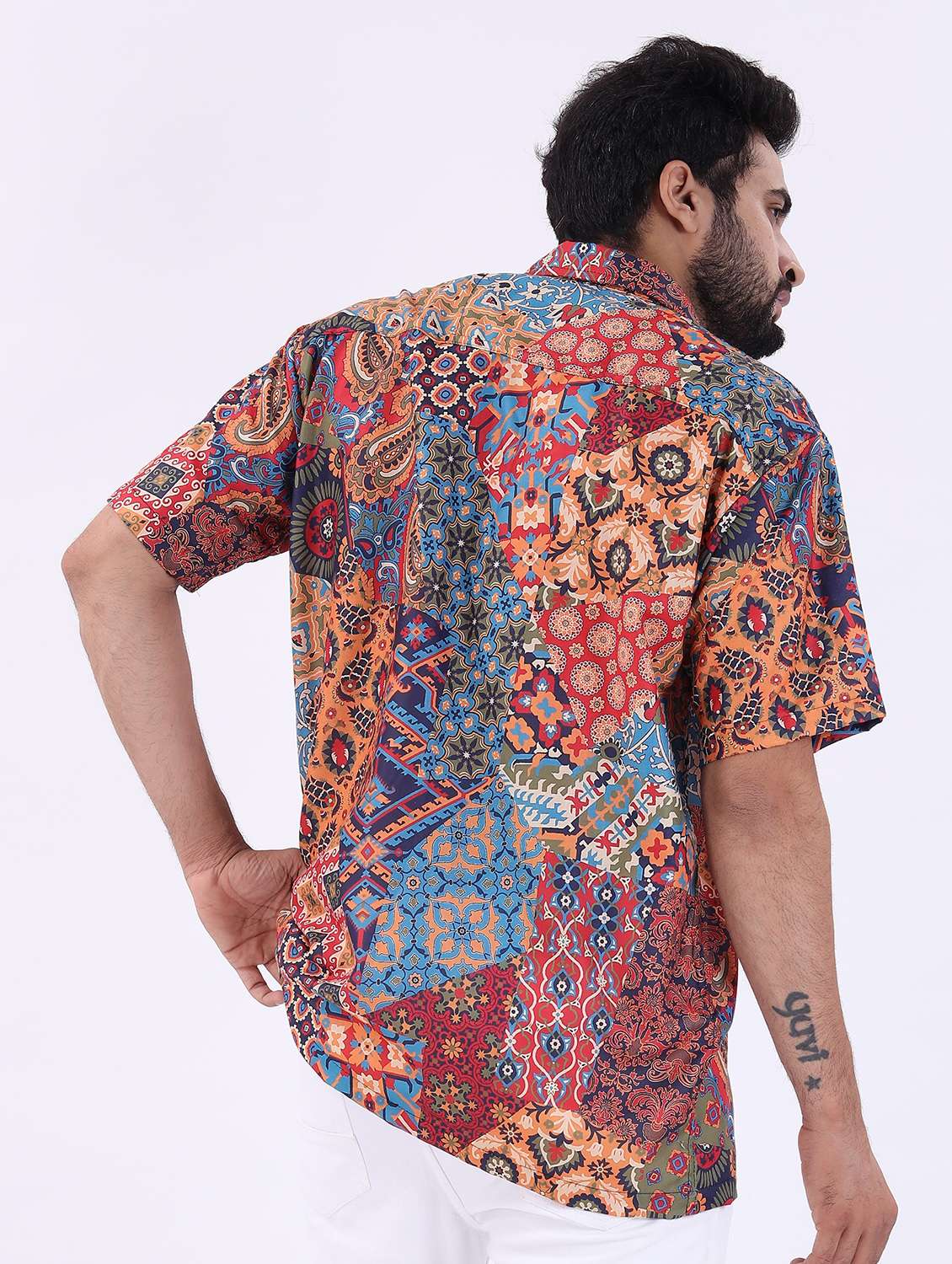 men printed short sleeve oversized casual shirt - 22013153 -  Standard Image - 2