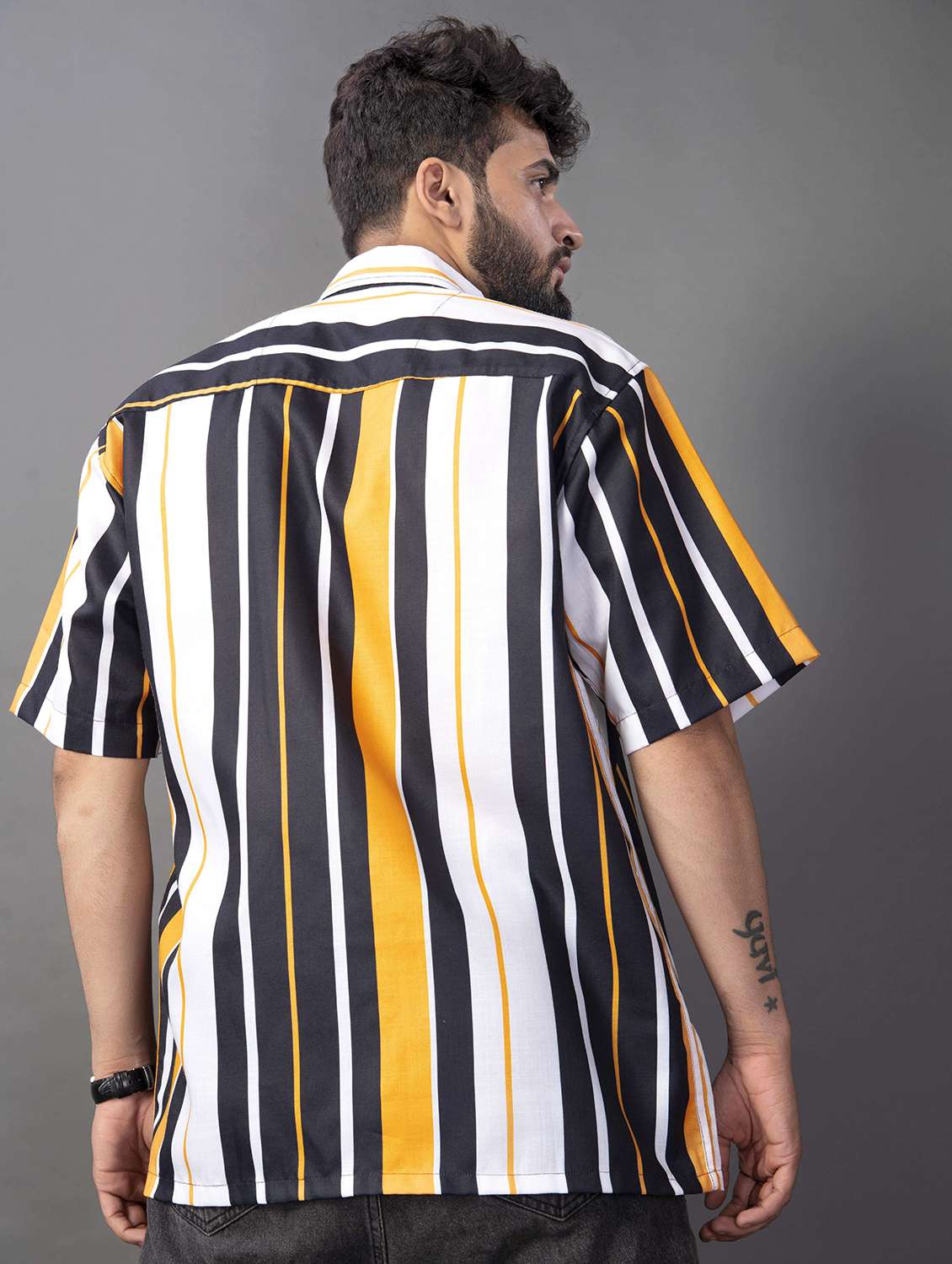 men striped short sleeve oversized casual shirt - 22013154 -  Standard Image - 2