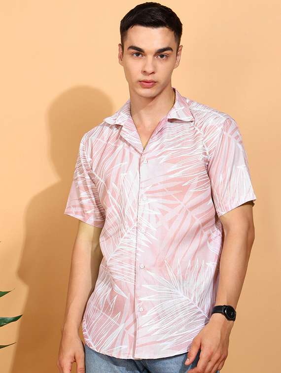 men printed short sleeve regular fit casual shirt
