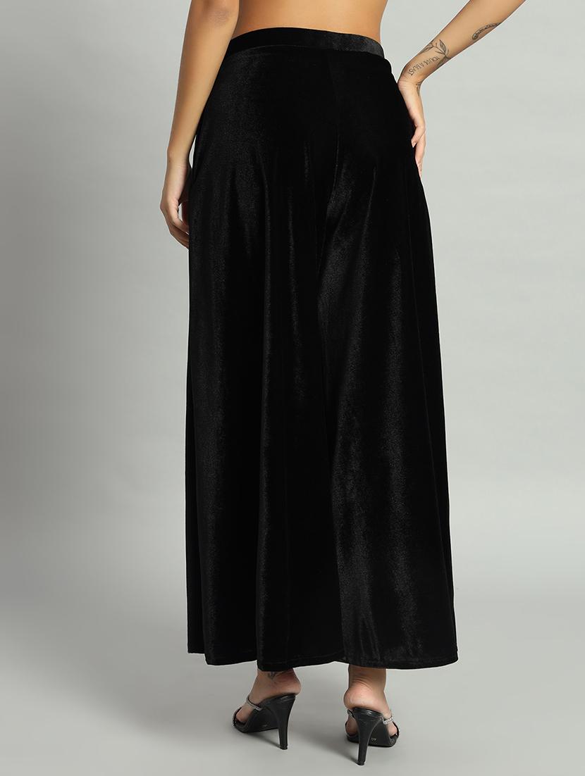 women solid high rise velvet flared palazzo - 22013238 - Standard Image - 2