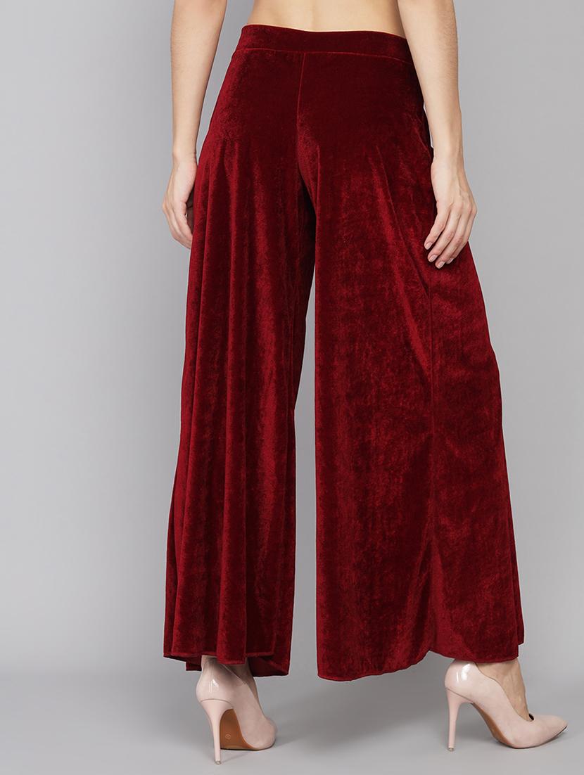 women solid high rise velvet flared palazzo - 22013239 - Standard Image - 2