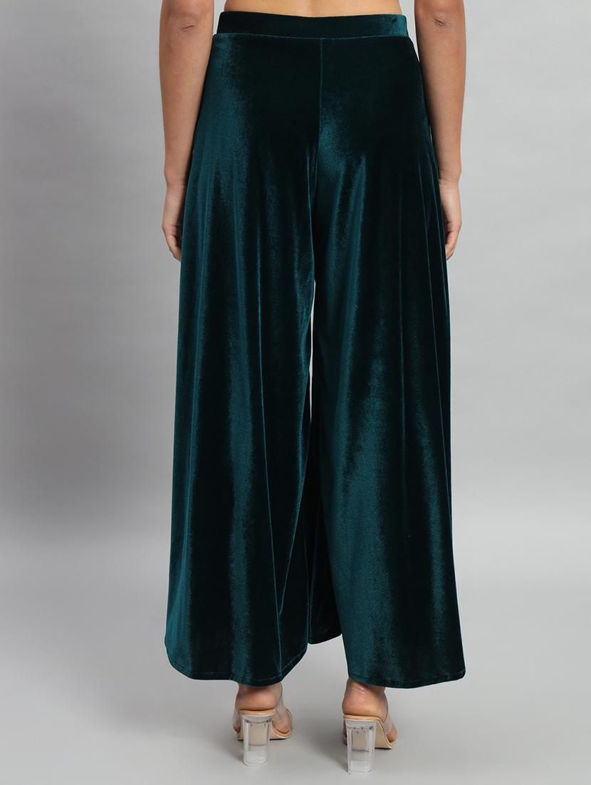 women solid high rise velvet flared palazzo - 22013242 - Standard Image - 2