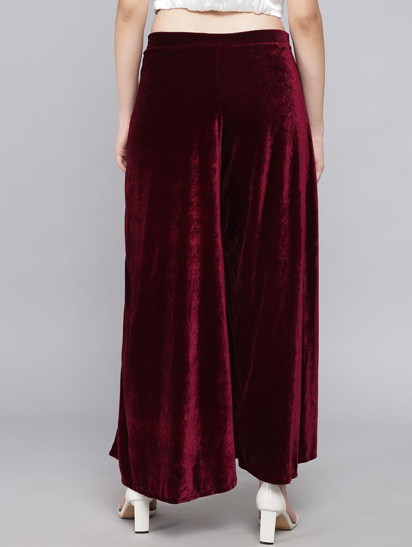 women solid high rise velvet flared palazzo - 22013243 - Standard Image - 2