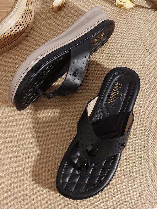 women black solid slip on sandal - 22013289 -  Standard Image - 0
