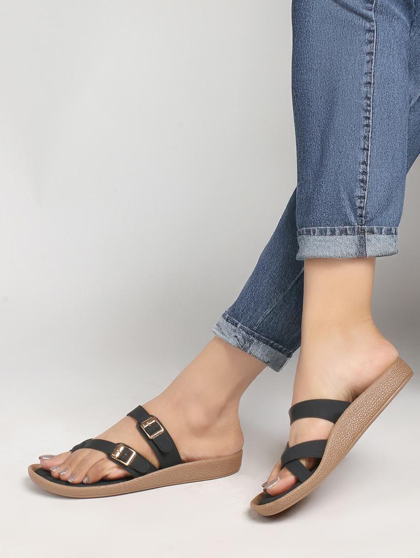 womne black slip on sandal - 22013306 - Standard Image - 2