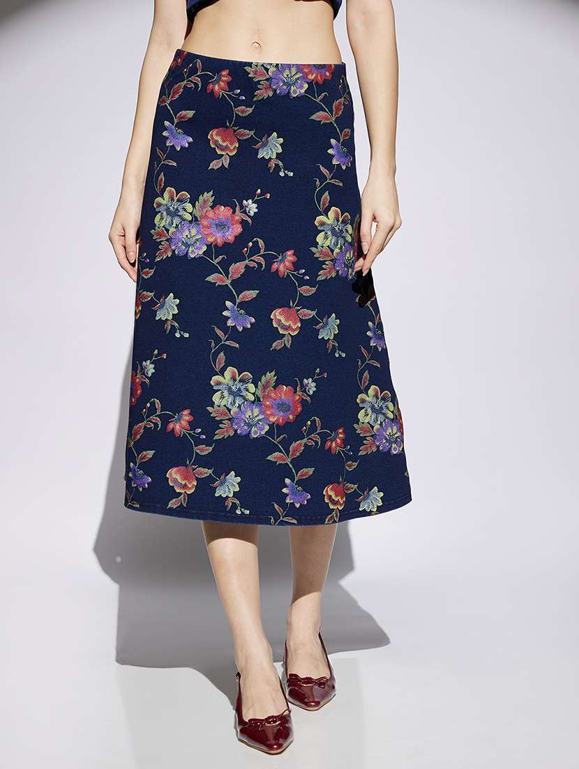 women floral print mid rise  a-line skirt