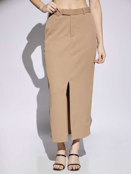 women beige solid mid rise pencil skirt - 22013355 - Standard Image - 0