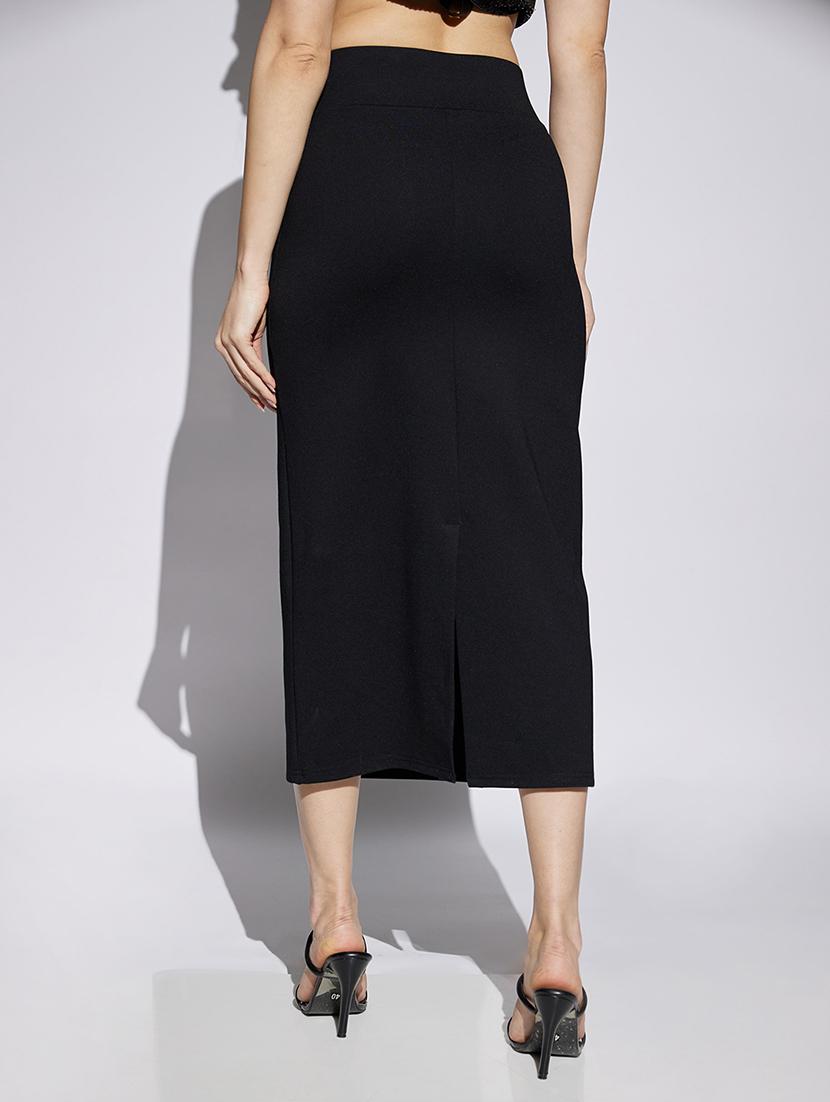 women black solid mid rise pencil skirt - 22013356 - Standard Image - 2
