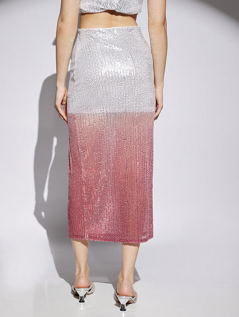women sequined high rise high slit skirt - 22013358 - Standard Image - 2