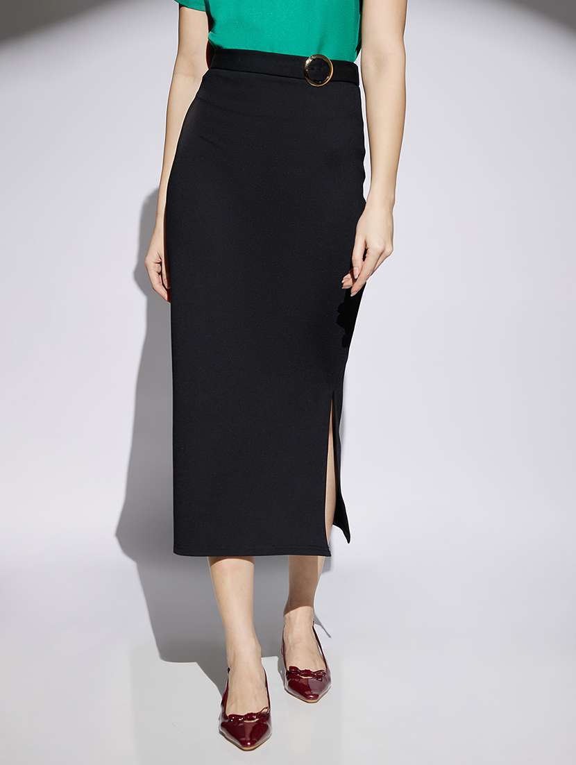 women black solid high rise pencil skirt - 22013359 - Zoom Image - 0
