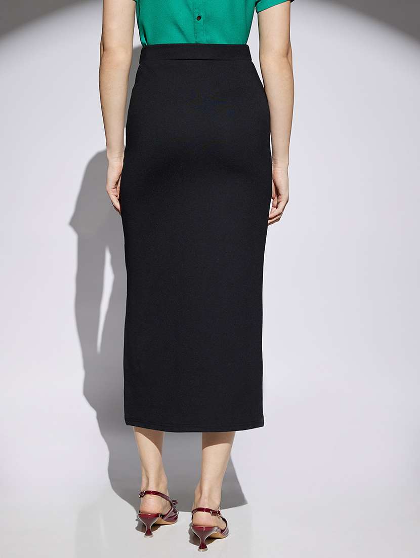 women black solid high rise pencil skirt - 22013359 - Standard Image - 2