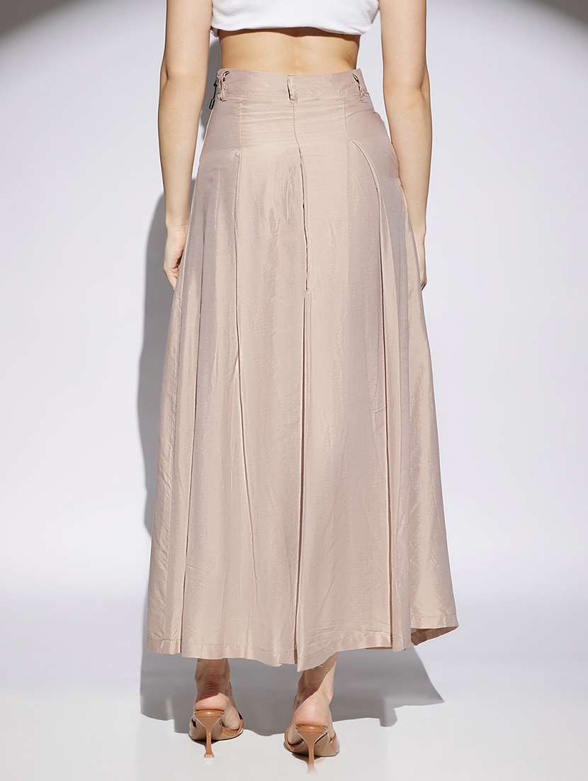 women beige solid high rise flared skirt - 22013362 -  Standard Image - 2