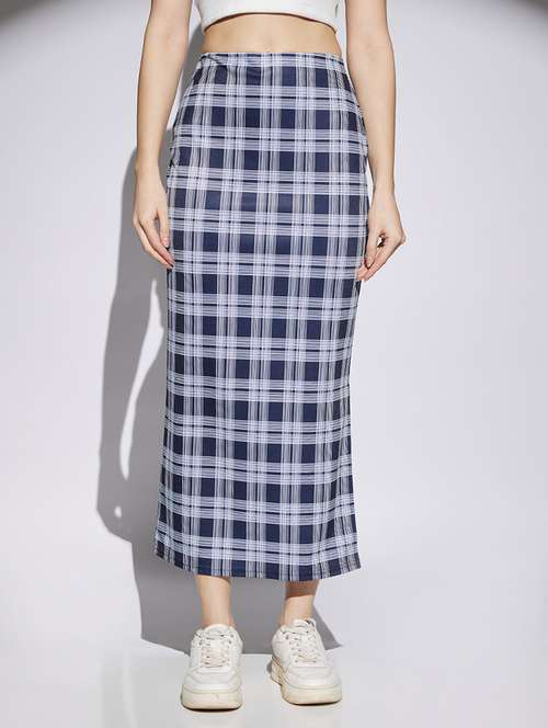 women checkered high rise straight skirt - 22013364 -  Standard Image - 0
