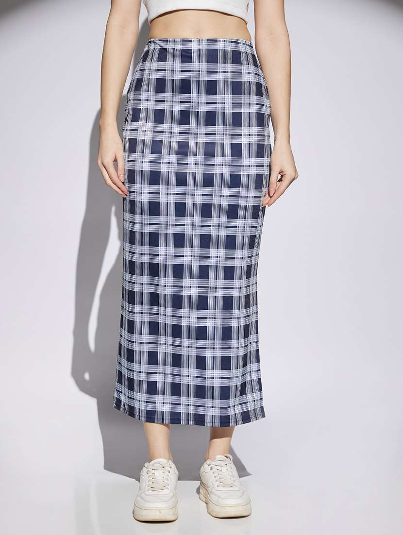 women checkered high rise straight skirt - 22013364 -  Zoom Image - 0