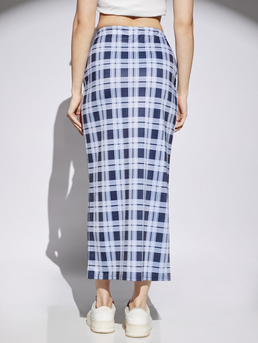 women checkered high rise straight skirt - 22013364 - Standard Image - 2
