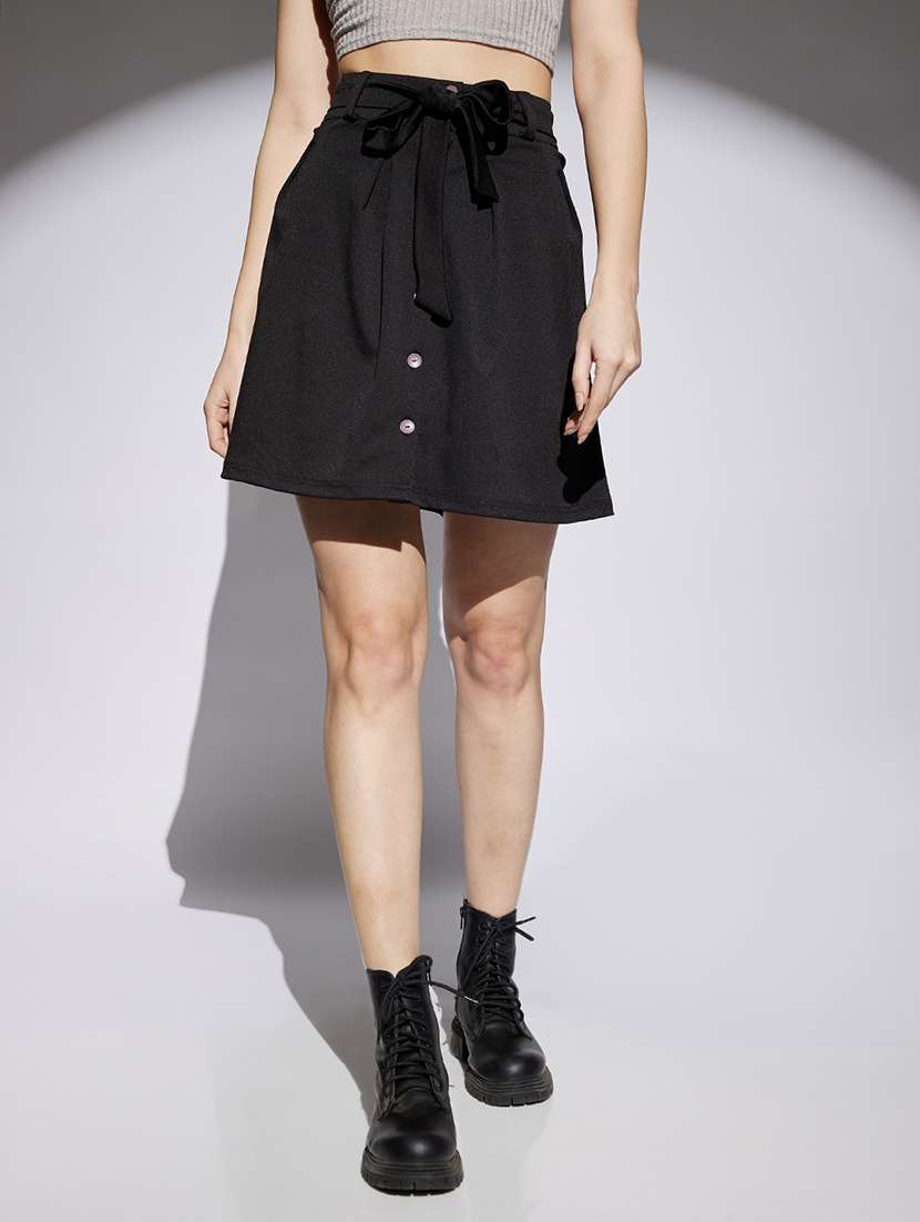 women black solid high rise a-line skirt