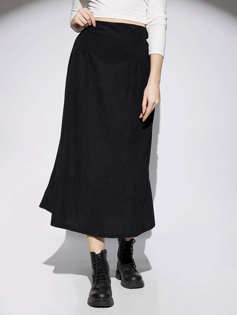 women black solid high rise a-line skirt