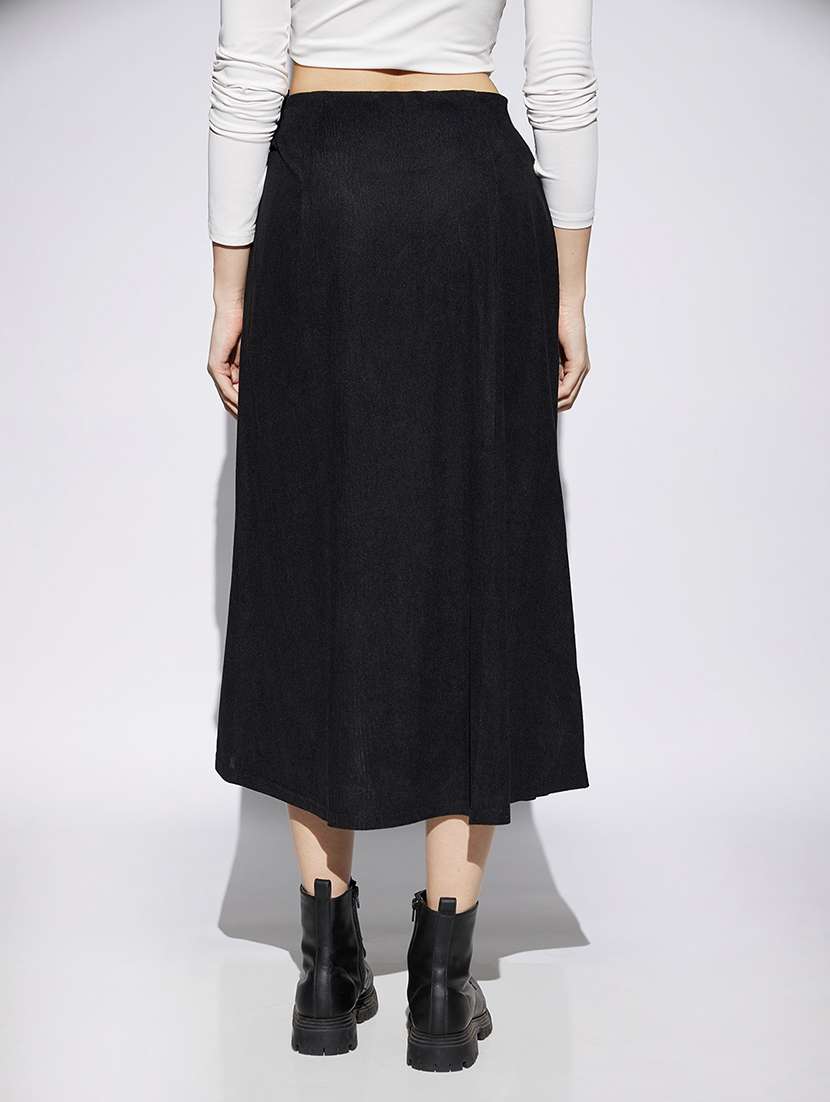 women black solid high rise a-line skirt - 22013366 - Standard Image - 2