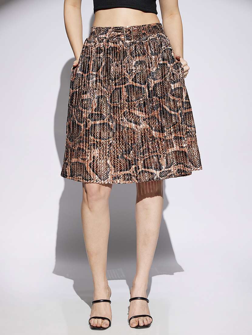 women animal print high rise flared skirt