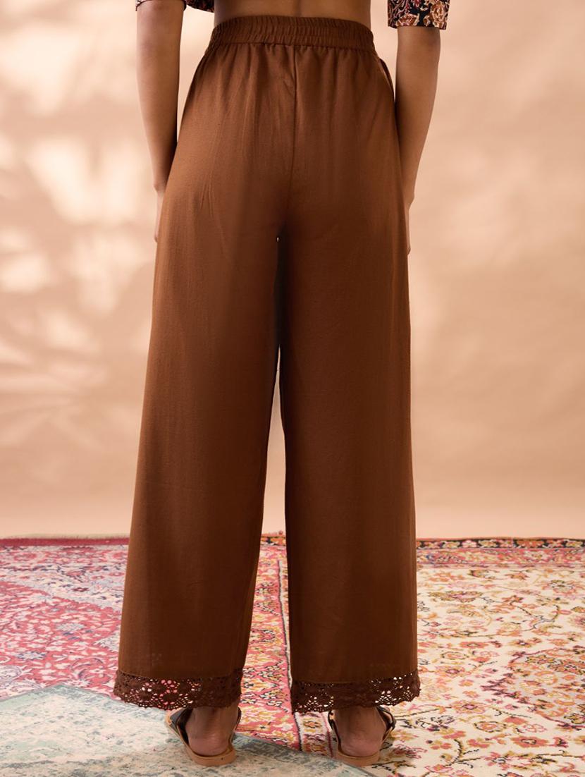 women brown solid high rise straight trouser - 22013372 - Standard Image - 2