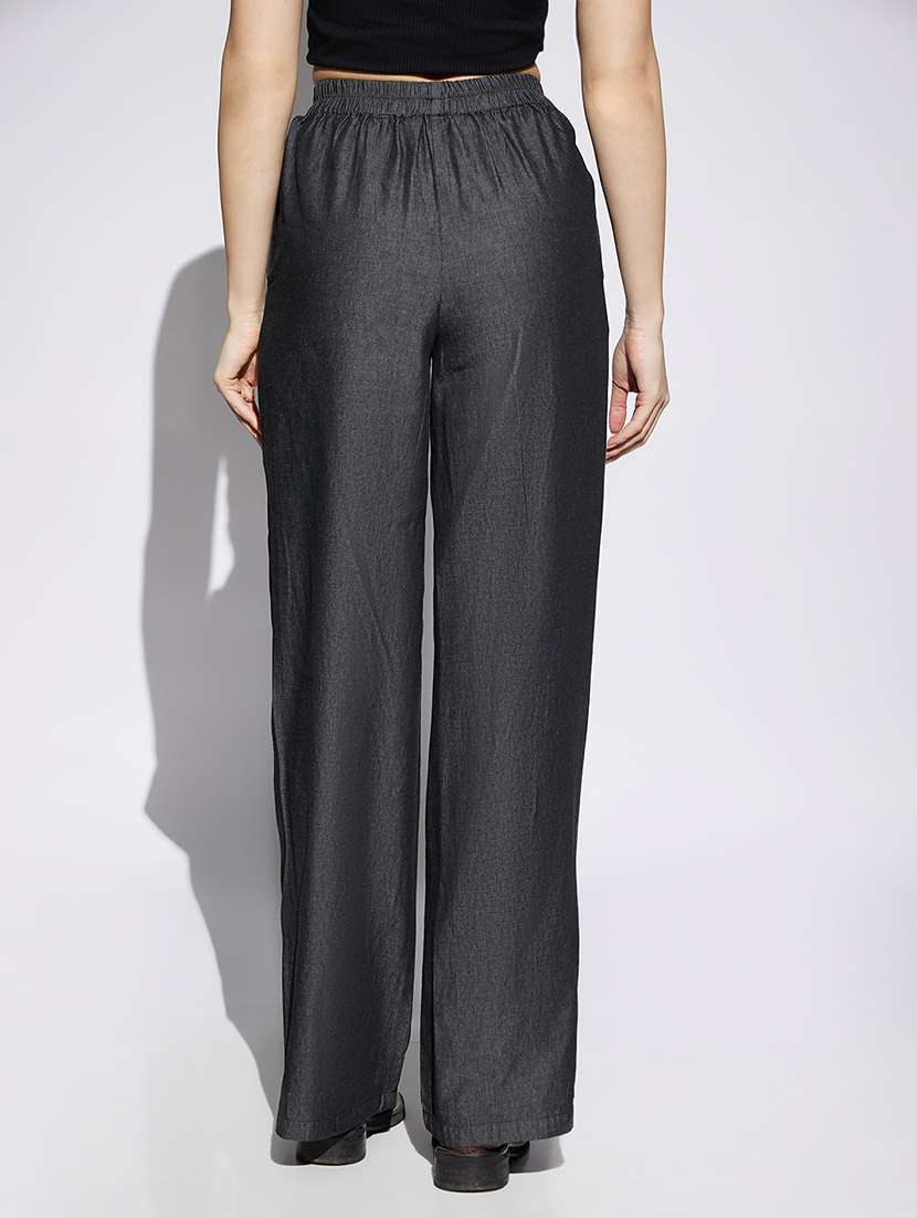 women solid high rise straight trouser - 22013373 -  Standard Image - 2