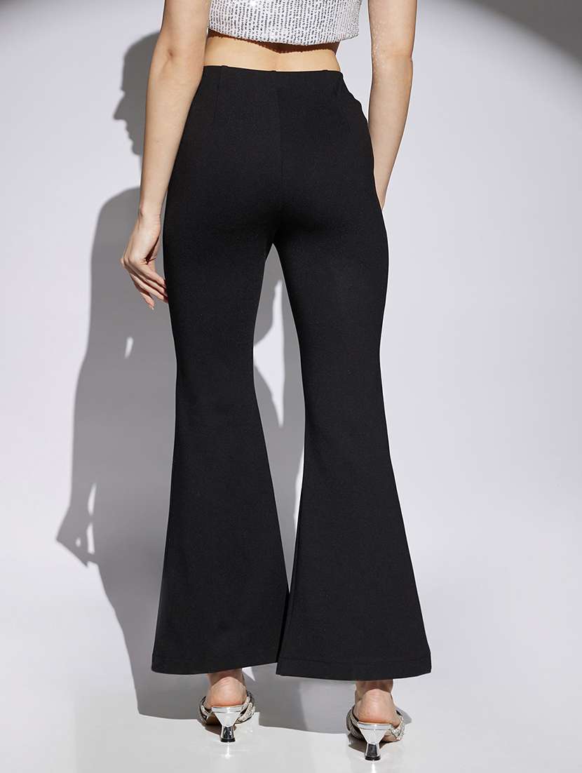women black solid high rise bootcut trouser - 22013374 -  Standard Image - 2